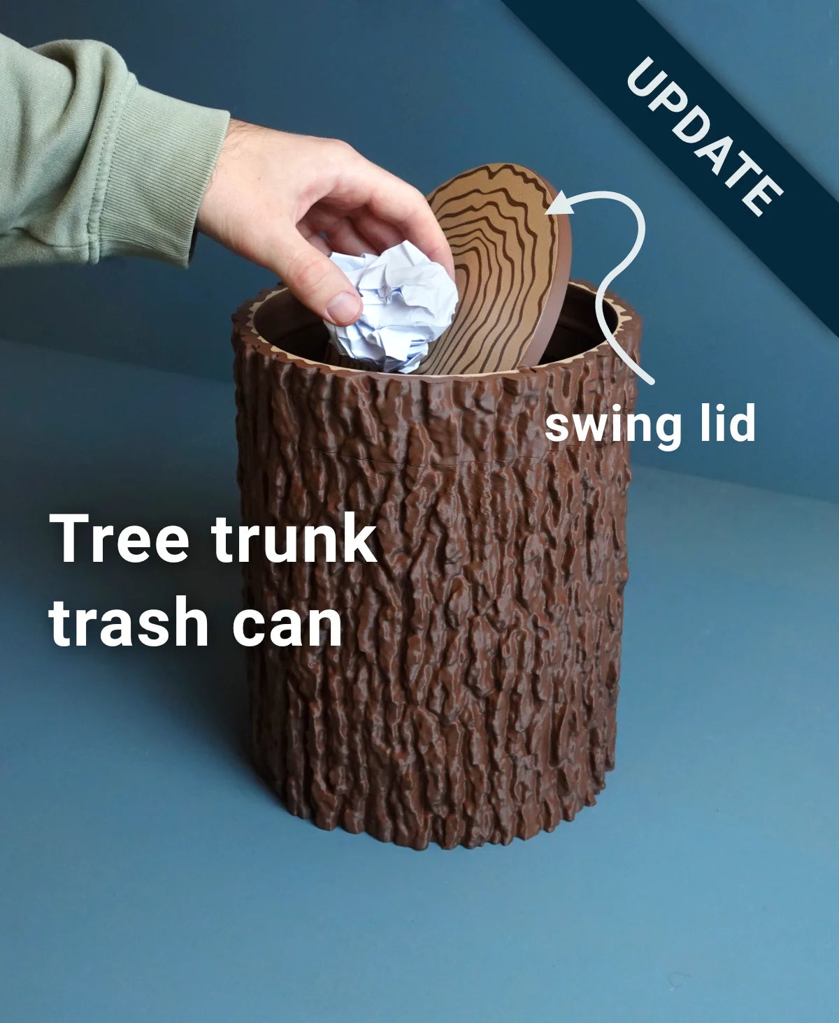 Tree Trunk Trash Can with Swing Lid (Wastebasket, Dustbin)
