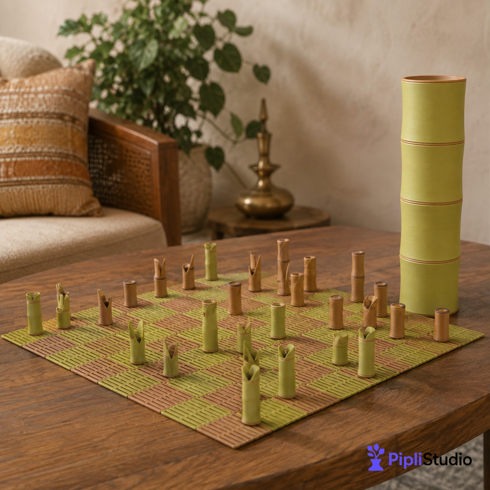 Bamboo Themed Portable Chess Set – Travel Ready