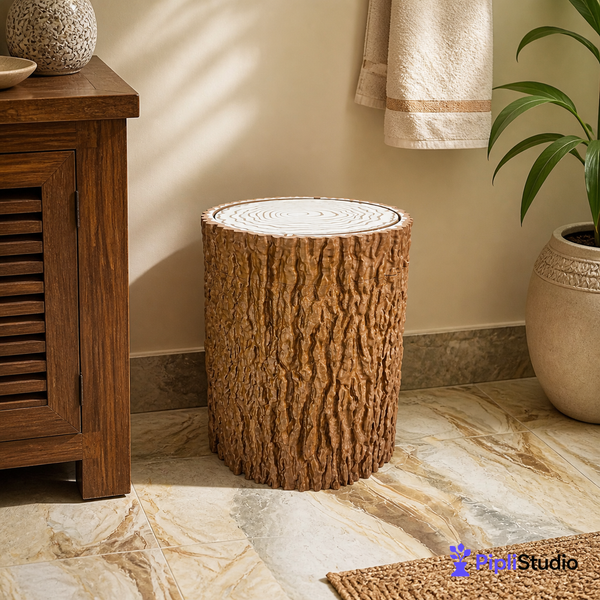 Tree Trunk Trash Can with Swing Lid (Wastebasket, Dustbin)