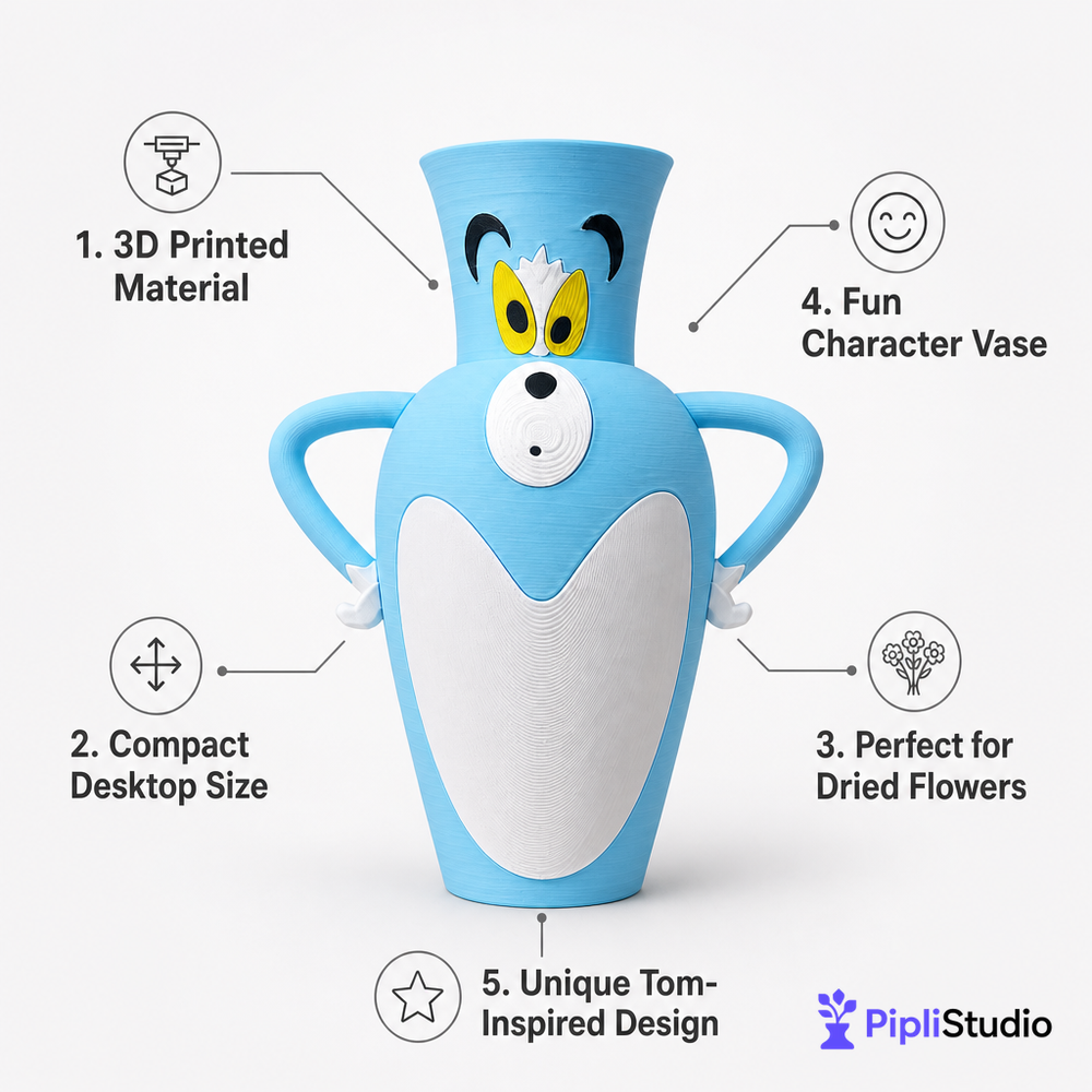Tom Cat Rose Vase Decor | Fun 3D Printed Accent