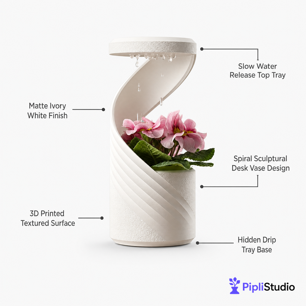 Spiral Desk Vase with Drip Tray (Manual)