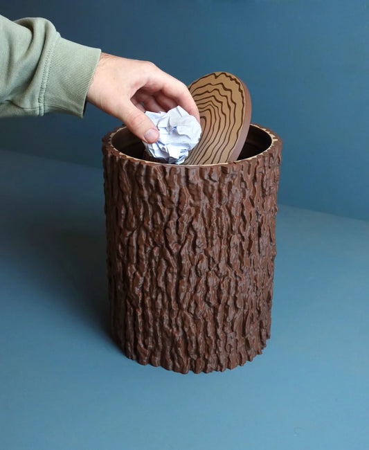 Tree Trunk Trash Can with Swing Lid (Wastebasket, Dustbin)