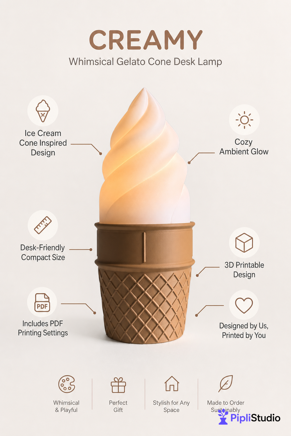 Gelato Ice Cream Cone Desk Lamp for Cozy Ambient Light