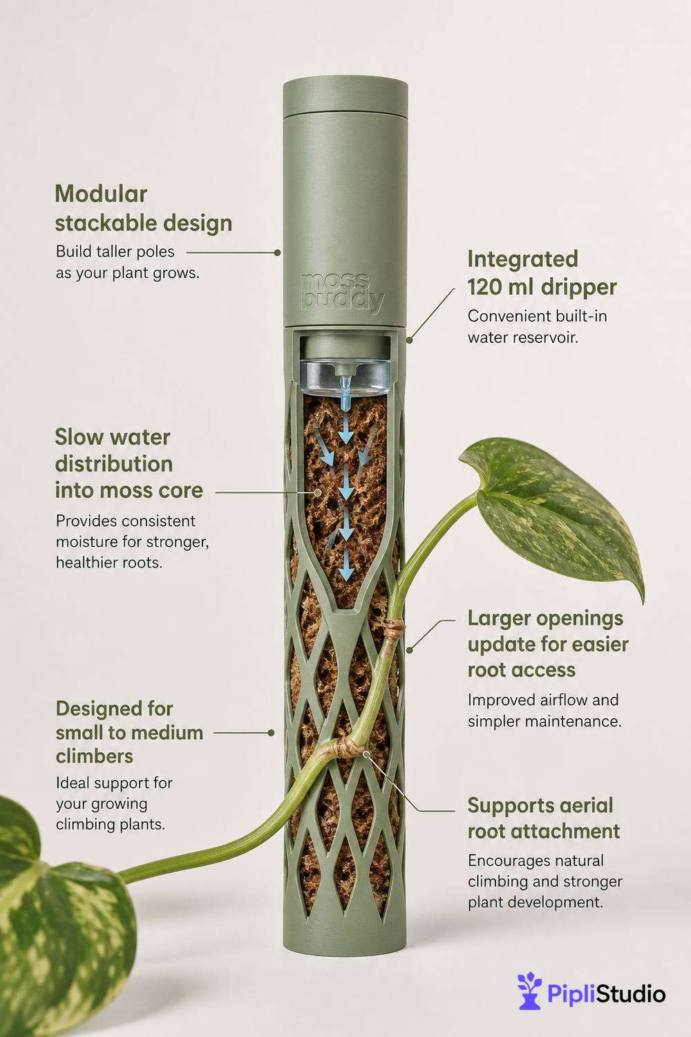 Modular Self-Watering Moss Pole for Climbers