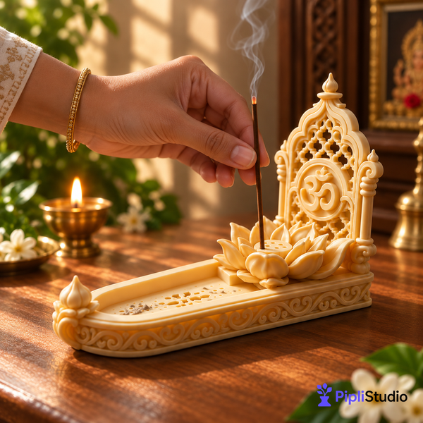 Lotus Om Incense Holder – Mess-Free Pooja