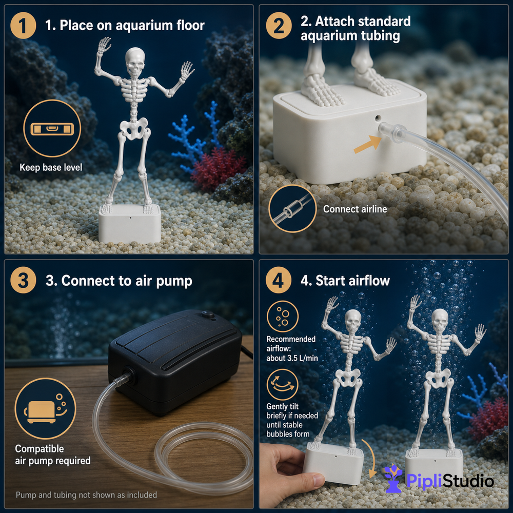 Dancing Skeleton Aquarium Bubbler – Air-Powered Fun