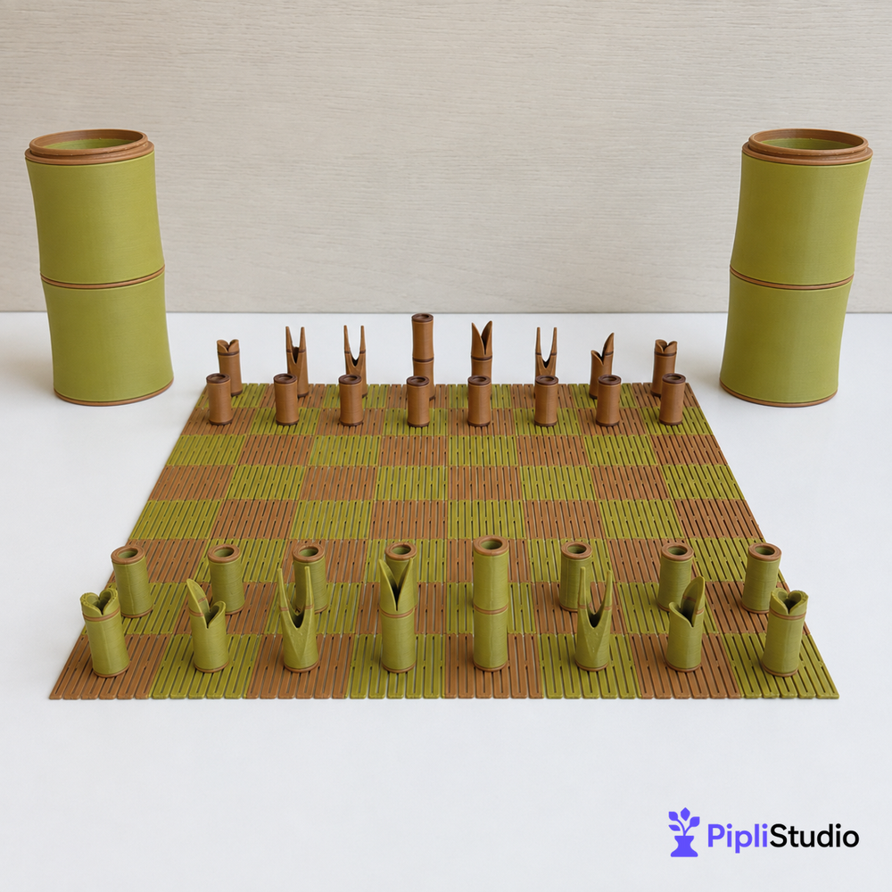 Bamboo Themed Portable Chess Set – Travel Ready