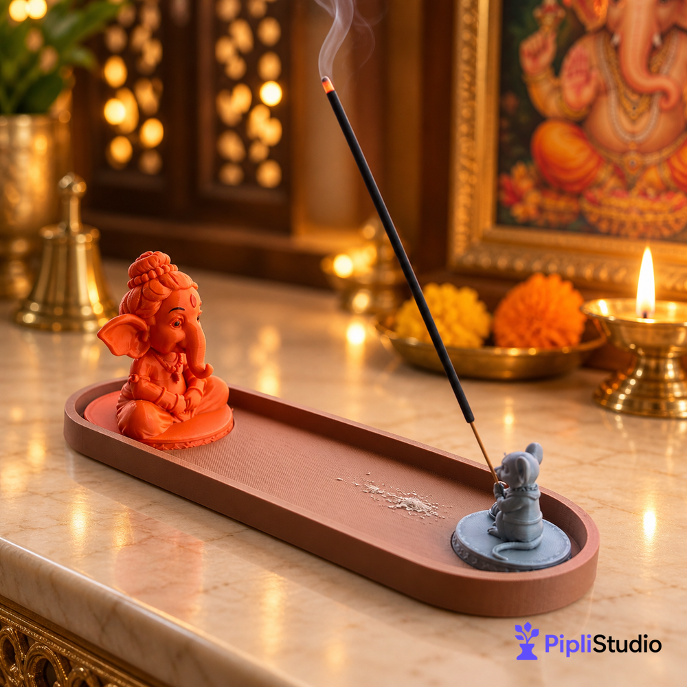 Ganesh Ji & Mushak Ji Incense Holder with Ash Tray – Divine Home Décor & Pooja Accessory