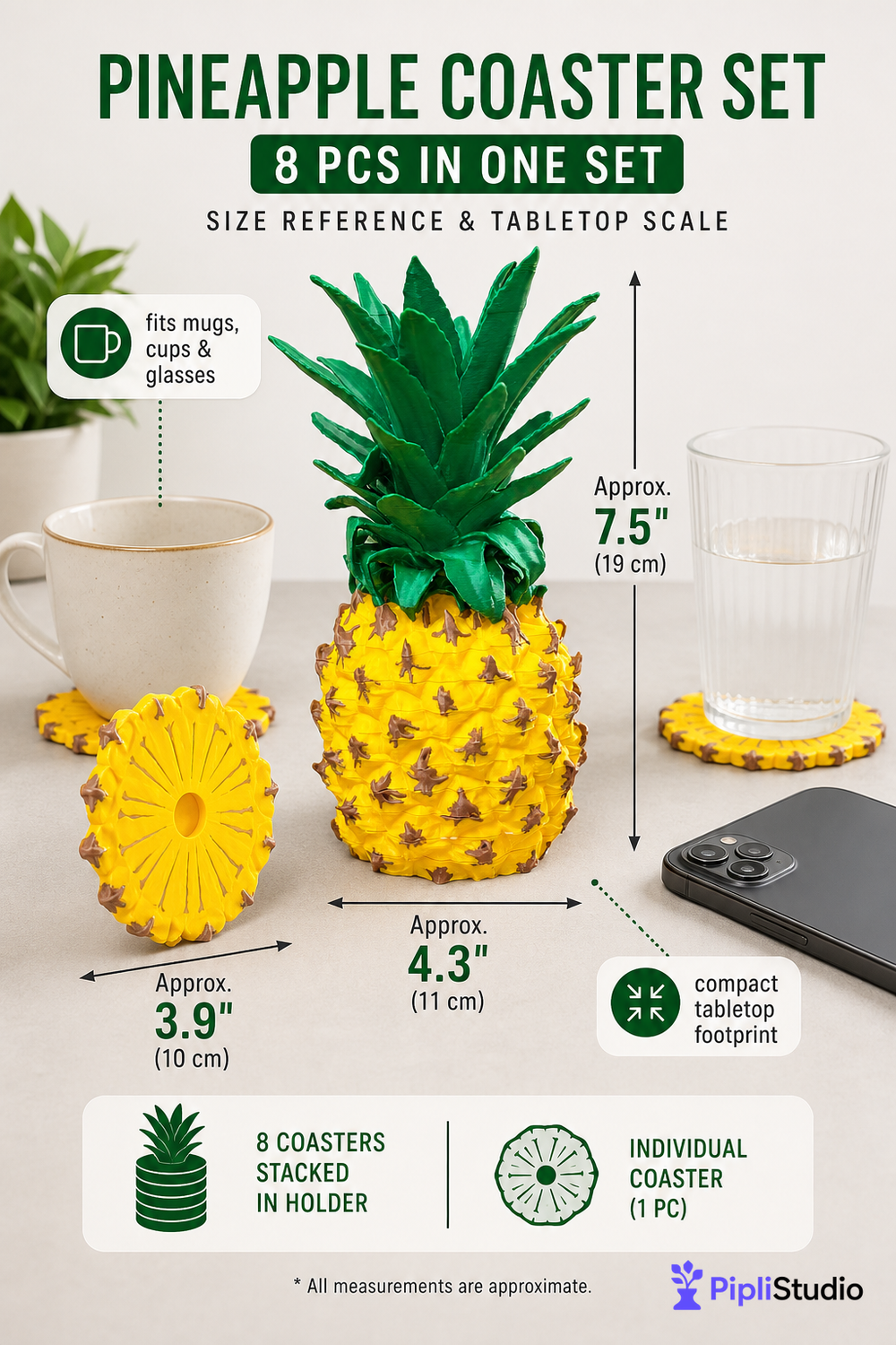 Pineapple Coaster Set (8 Pcs In One Set)