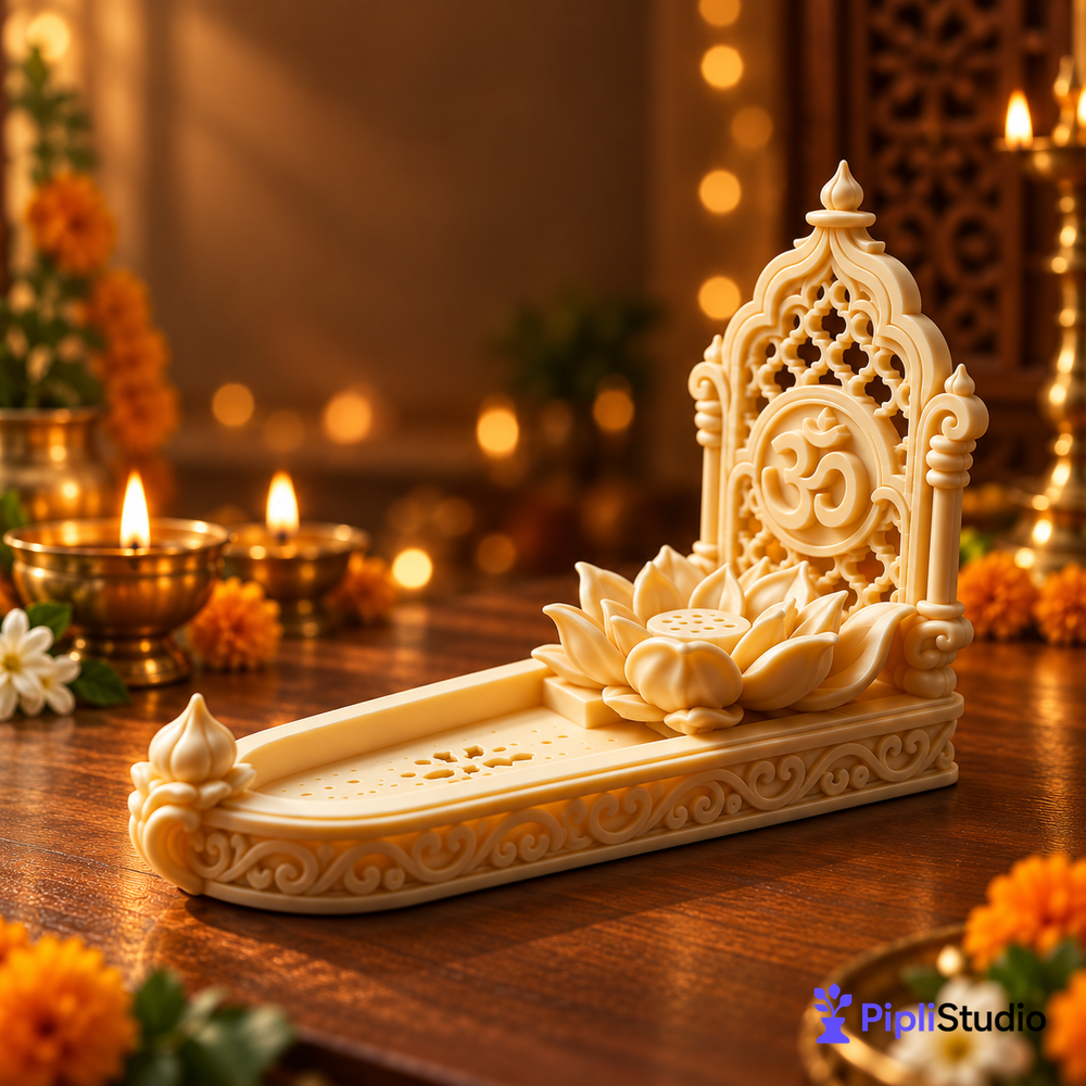Lotus Om Incense Holder – Mess-Free Pooja