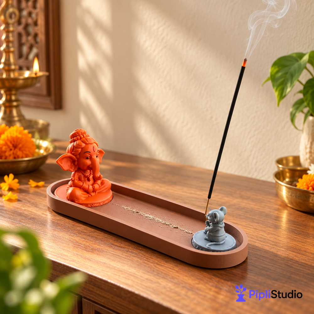 Ganesh Ji & Mushak Ji Incense Holder with Ash Tray – Divine Home Décor & Pooja Accessory