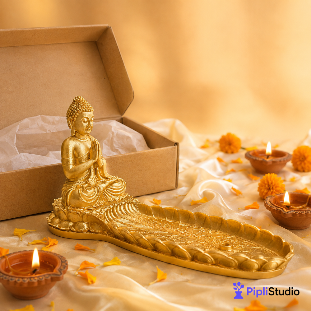 Golden Buddha Incense Holder for Serene Meditation