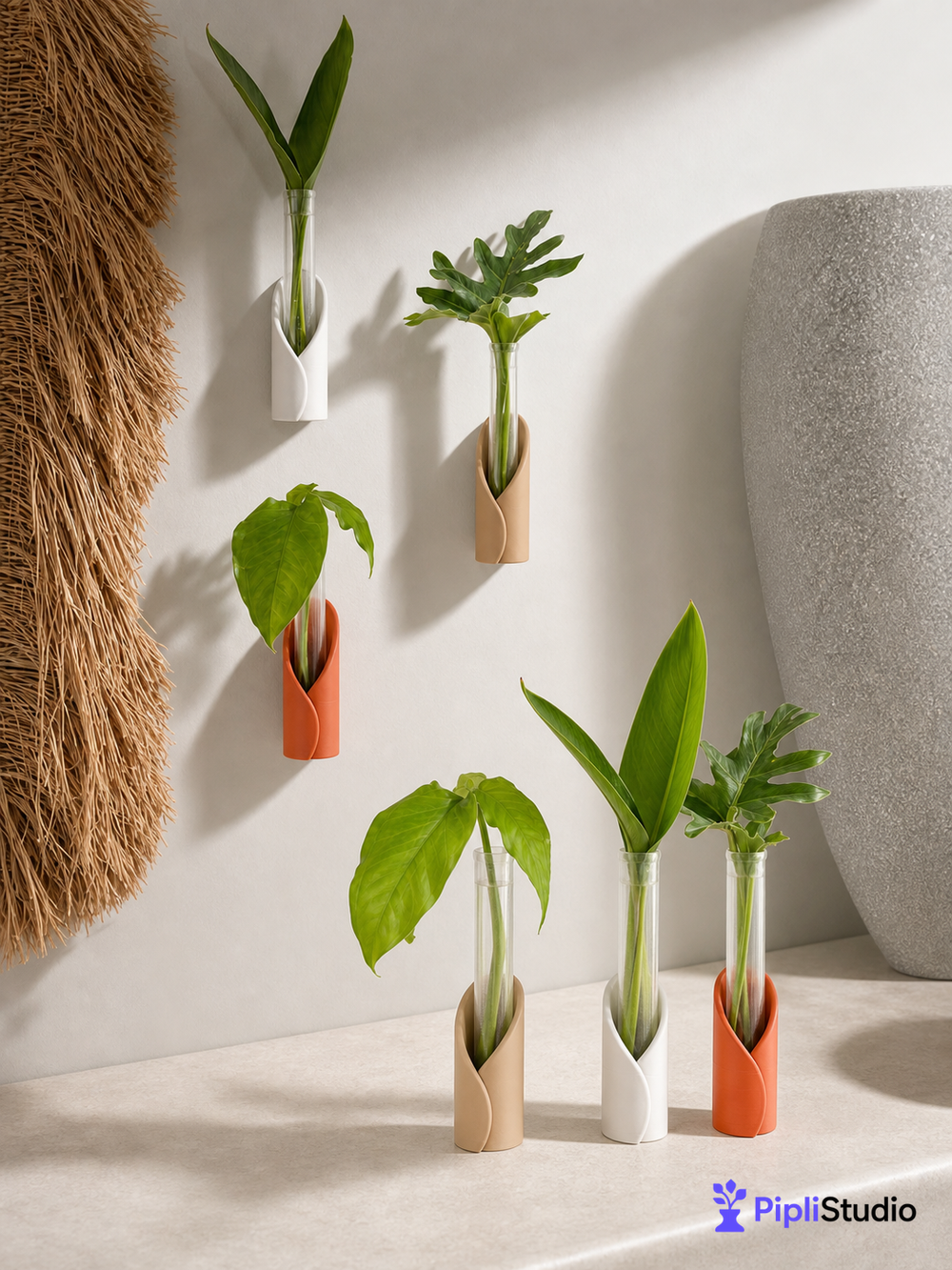 Wrap Tube Propagation Vase Holder for Wall & Table (Set Of 6)