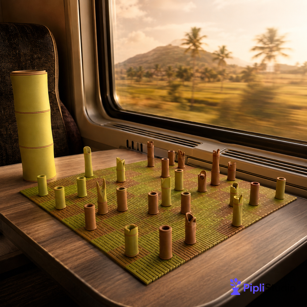 Bamboo Themed Portable Chess Set – Travel Ready