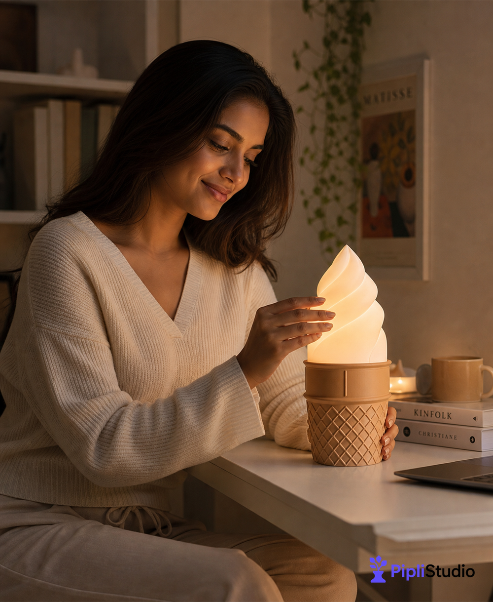 Gelato Ice Cream Cone Desk Lamp for Cozy Ambient Light