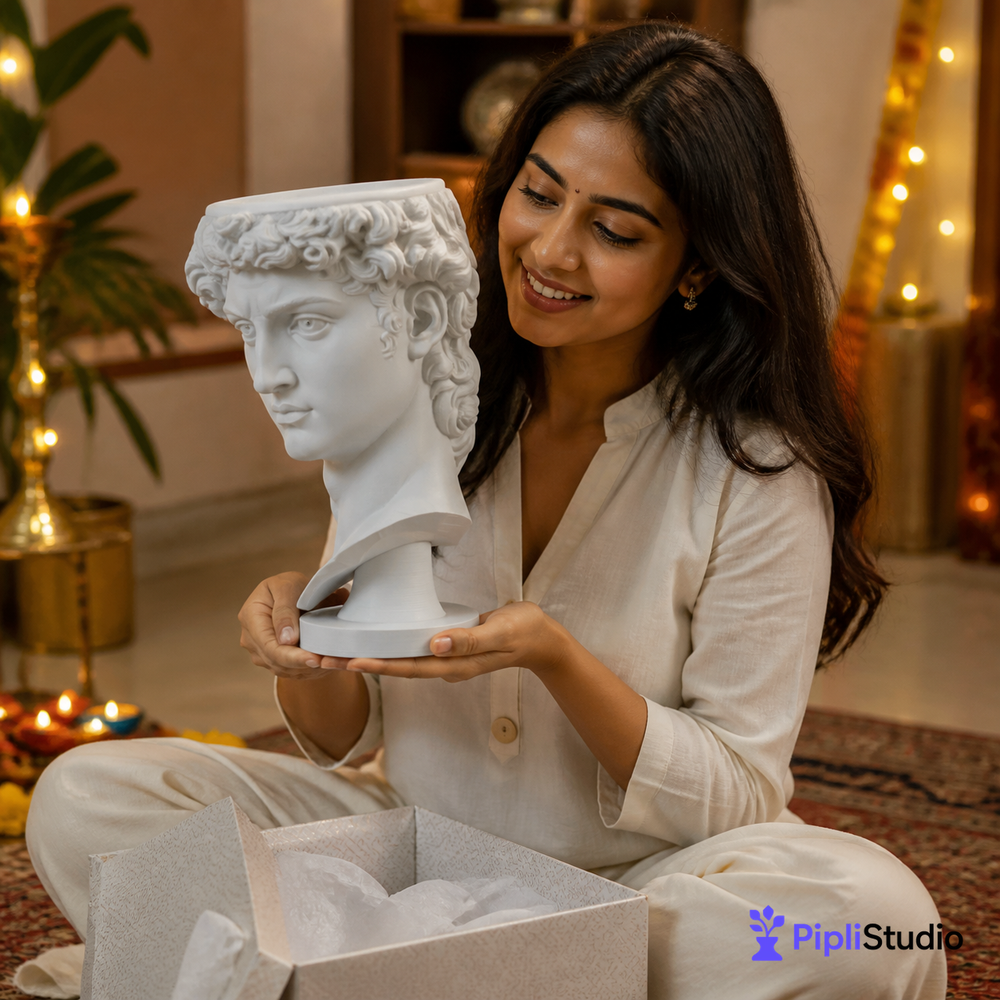 David Bust Planter with Drainage Base