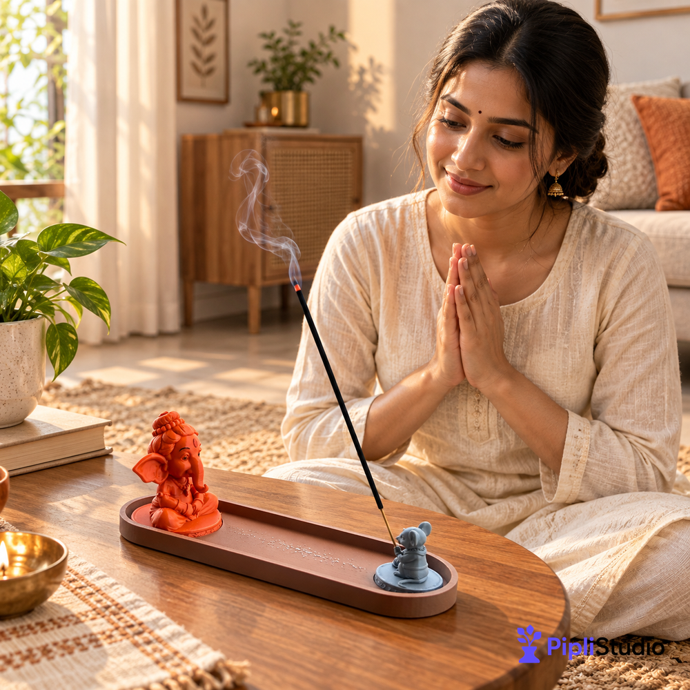 Ganesh Ji & Mushak Ji Incense Holder with Ash Tray – Divine Home Décor & Pooja Accessory