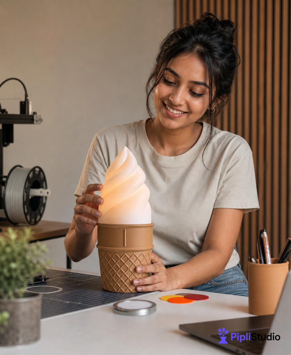 Gelato Ice Cream Cone Desk Lamp for Cozy Ambient Light