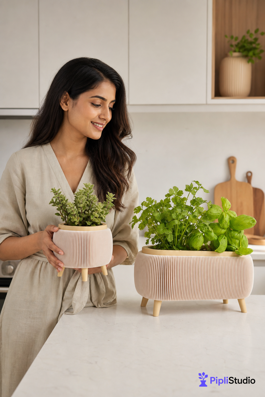 Modern Herb Planter Set with Drainage & Legs (set of 2)