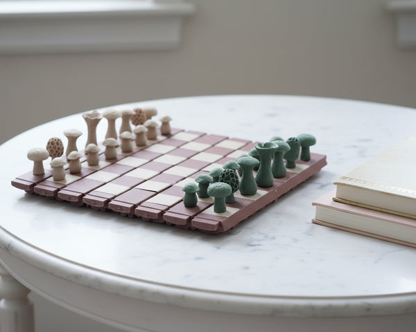 Forest Chess Set - Log and Mushroom Chess Board Set With Checkers