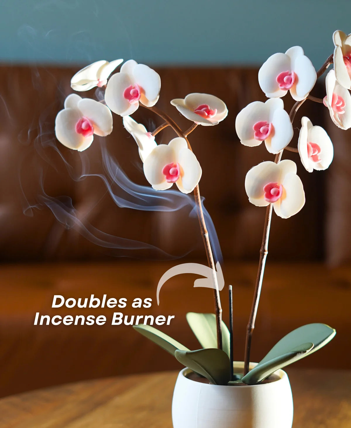 Aromatic Orchid Oil Diffusor and Incense Holder - with Spinning Leaves