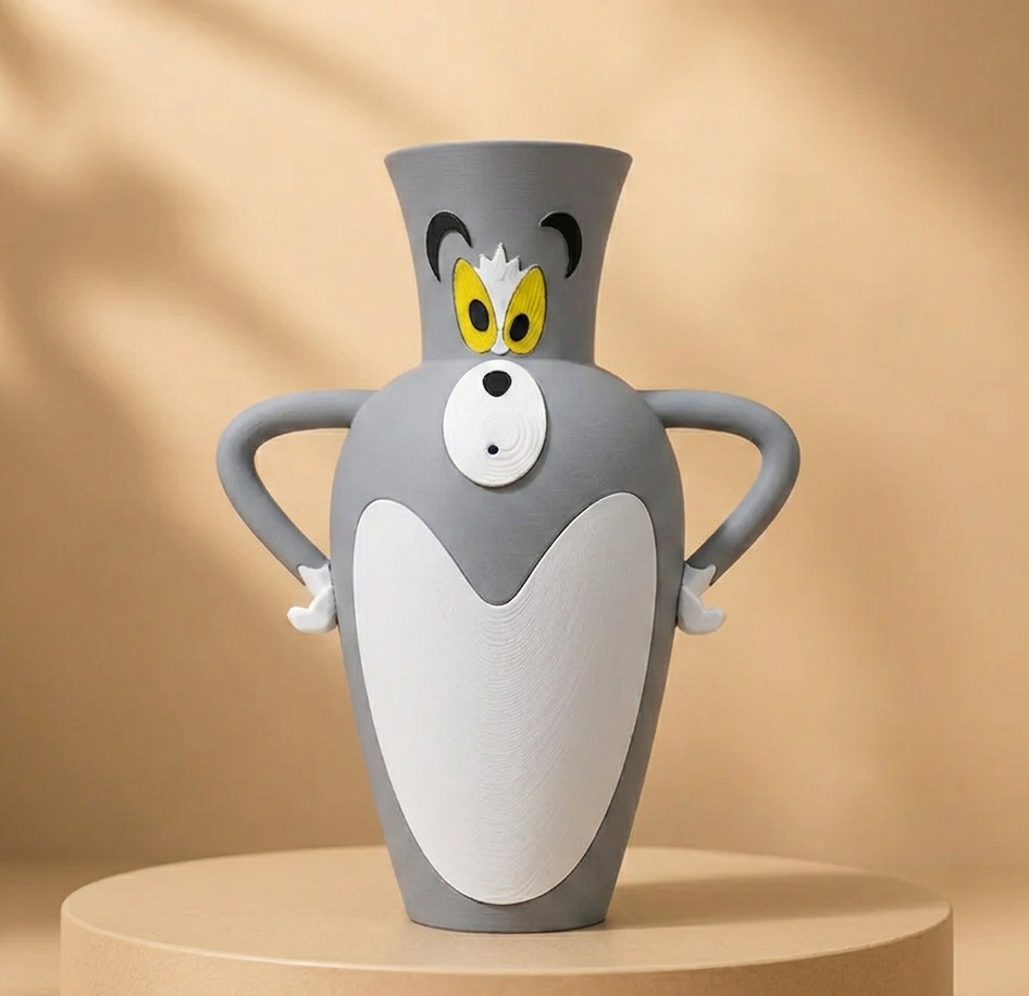 Tom Cat Rose Vase Decor | Fun 3D Printed Accent