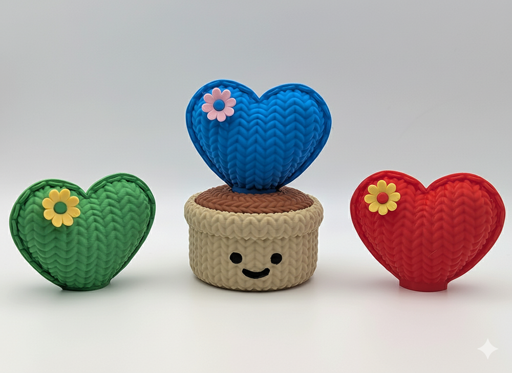 Knitted Love Heart Cactus Smiley Pot (Threaded Design) – Valentine Gift