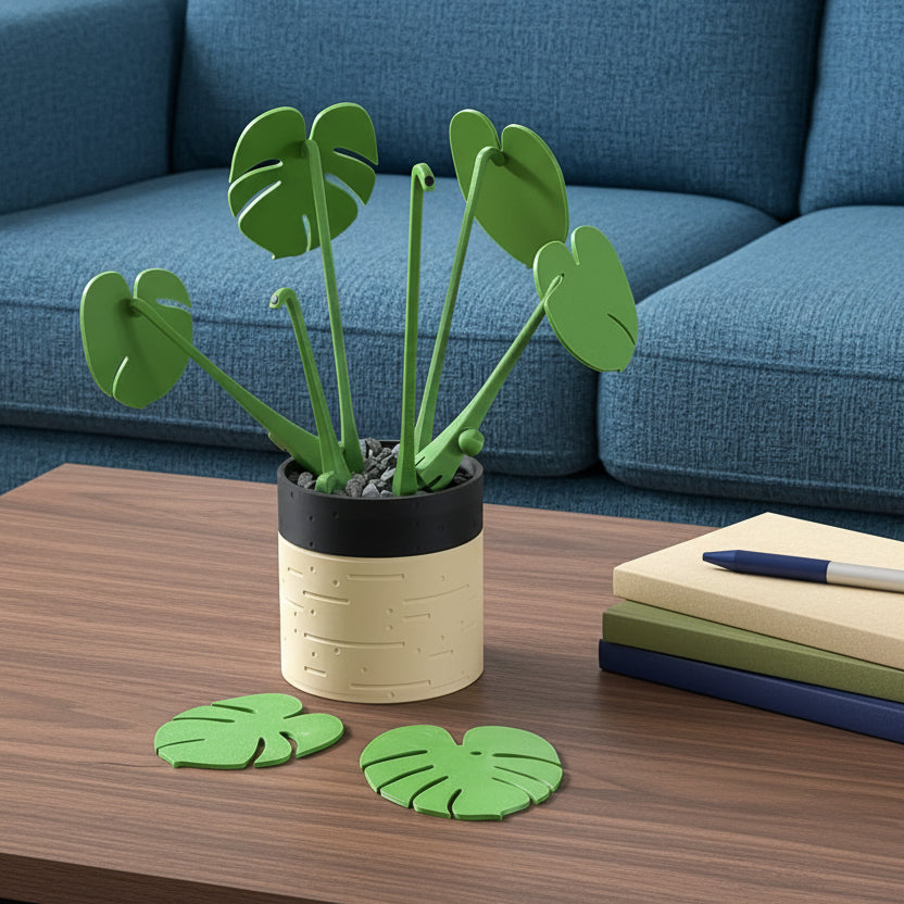Leafix Classic Monstera Coaster Set With Magnetic Leaves & Pot