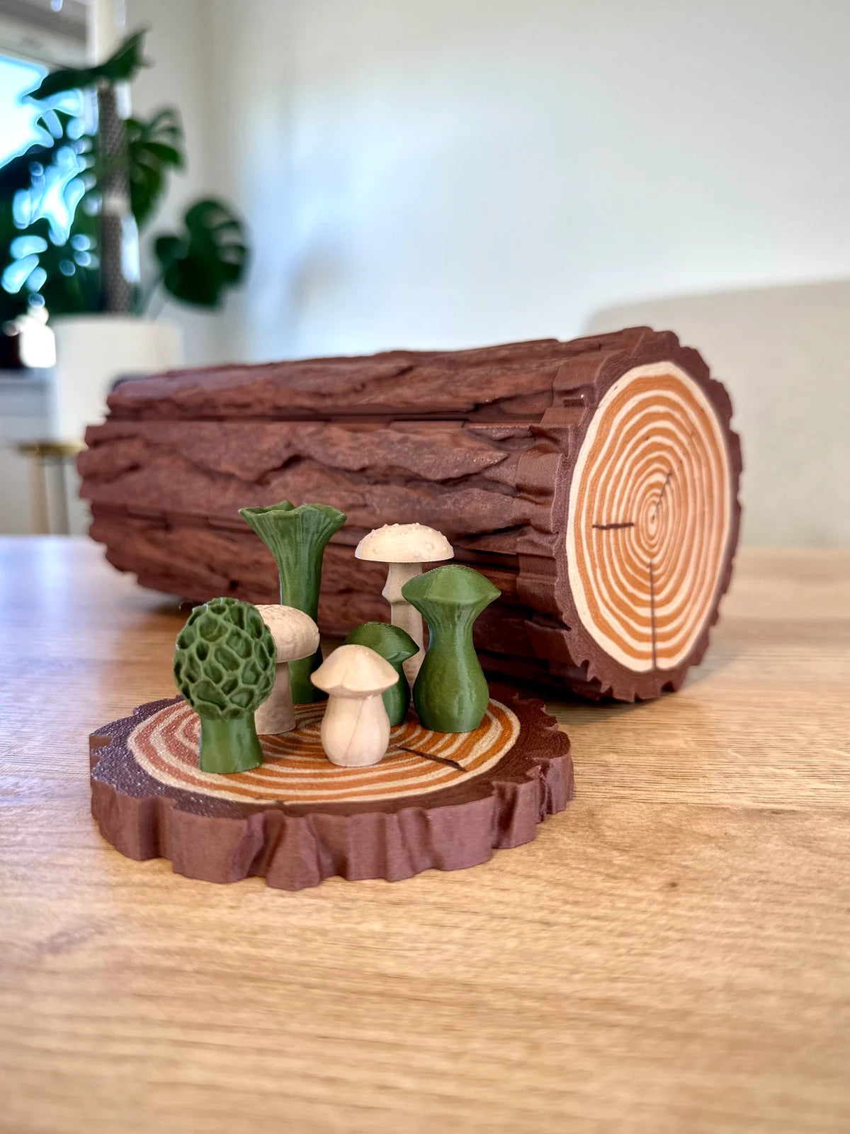 Forest Chess Set - Log and Mushroom Chess Board Set With Checkers