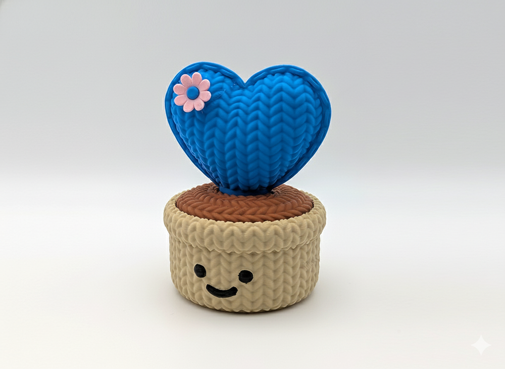 Knitted Love Heart Cactus Smiley Pot (Threaded Design) – Valentine Gift