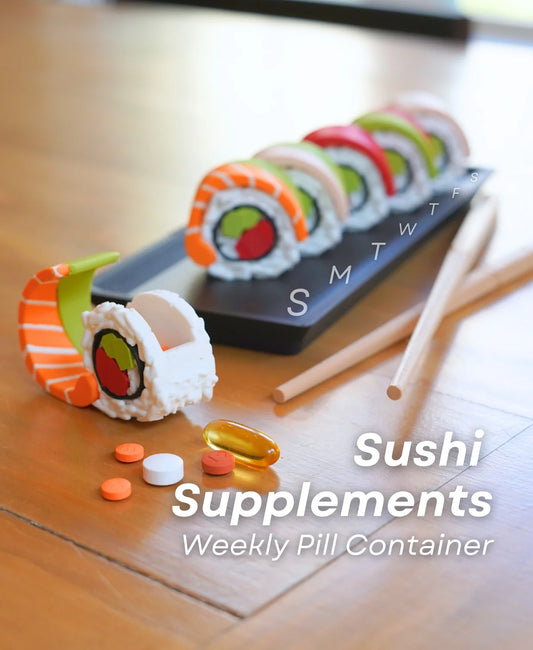 Sushi Supplements Dispenser - Weekly Pill Container & Keychains