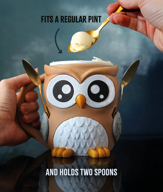 Owl Ice Cream Pint Holder with Spoon Slots