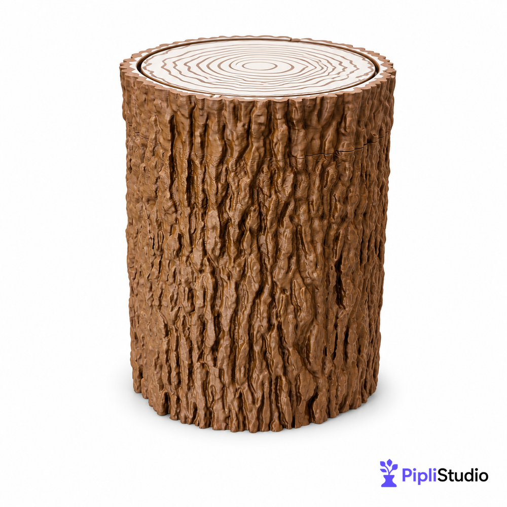 Tree Trunk Trash Can with Swing Lid (Wastebasket, Dustbin)