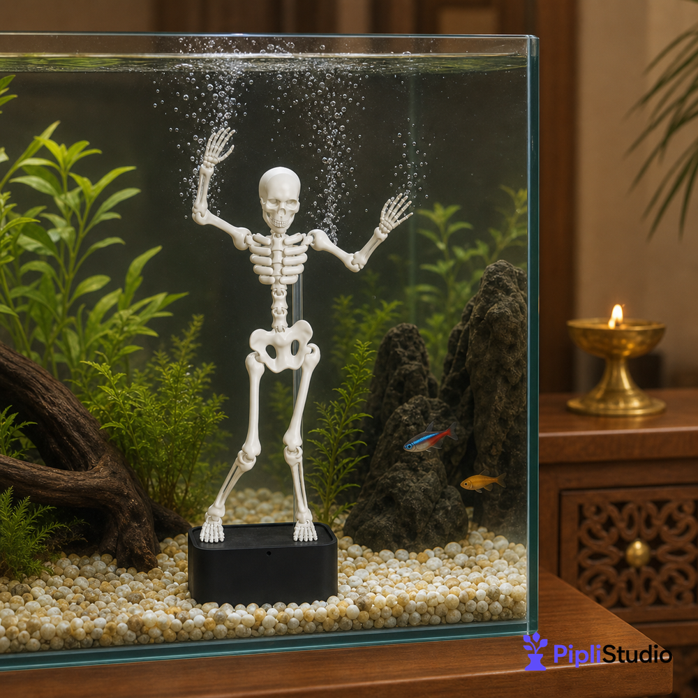 Dancing Skeleton Aquarium Bubbler – Air-Powered Fun