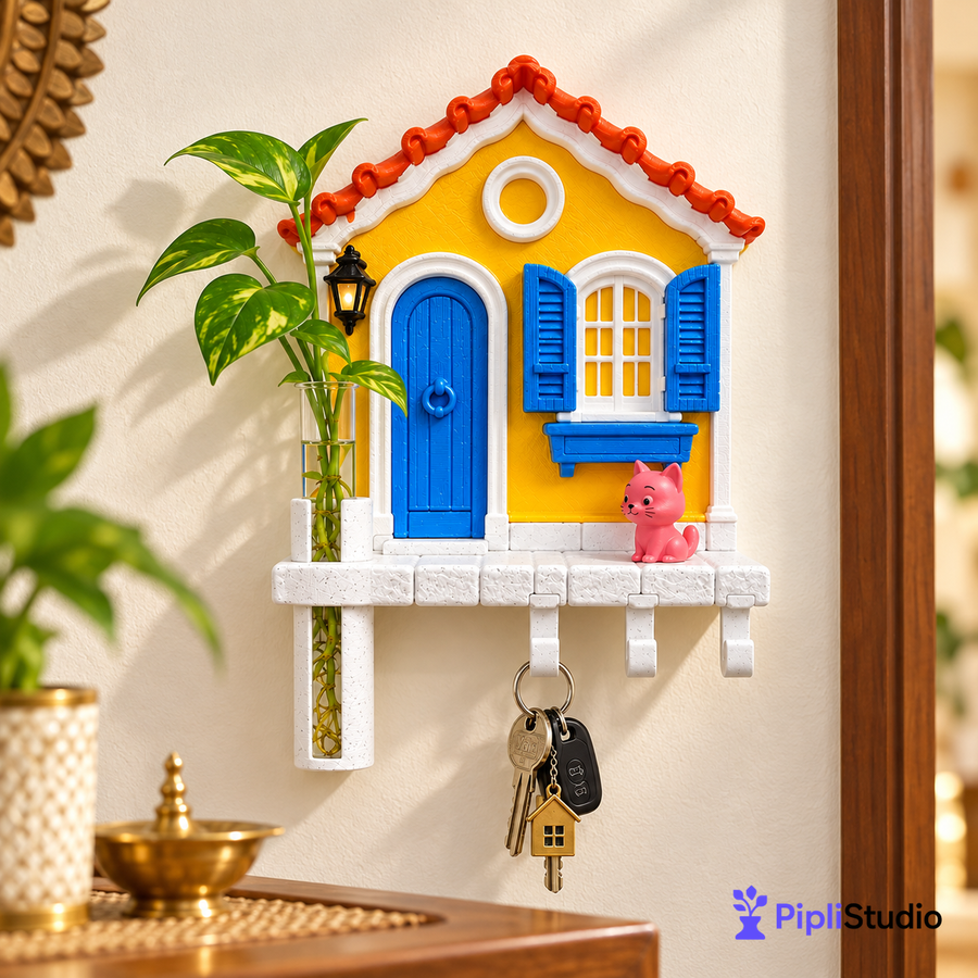 House On The Wall Key Holder And Wall Decor With Test Tube Holder