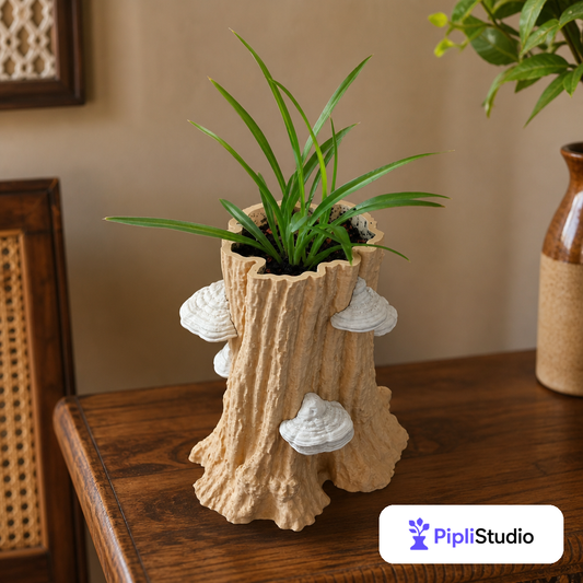tree-trunk-planter-with-mushrooms