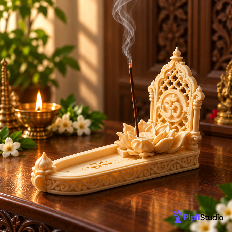 Lotus Om Incense Holder – Mess-Free Pooja