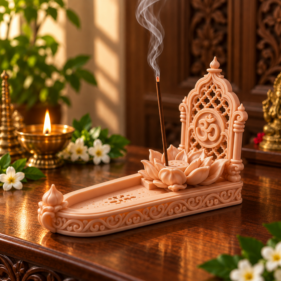 Lotus Om Incense Holder – Mess-Free Pooja