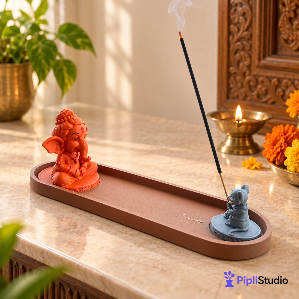 Ganesh Ji & Mushak Ji Incense Holder with Ash Tray – Divine Home Décor & Pooja Accessory