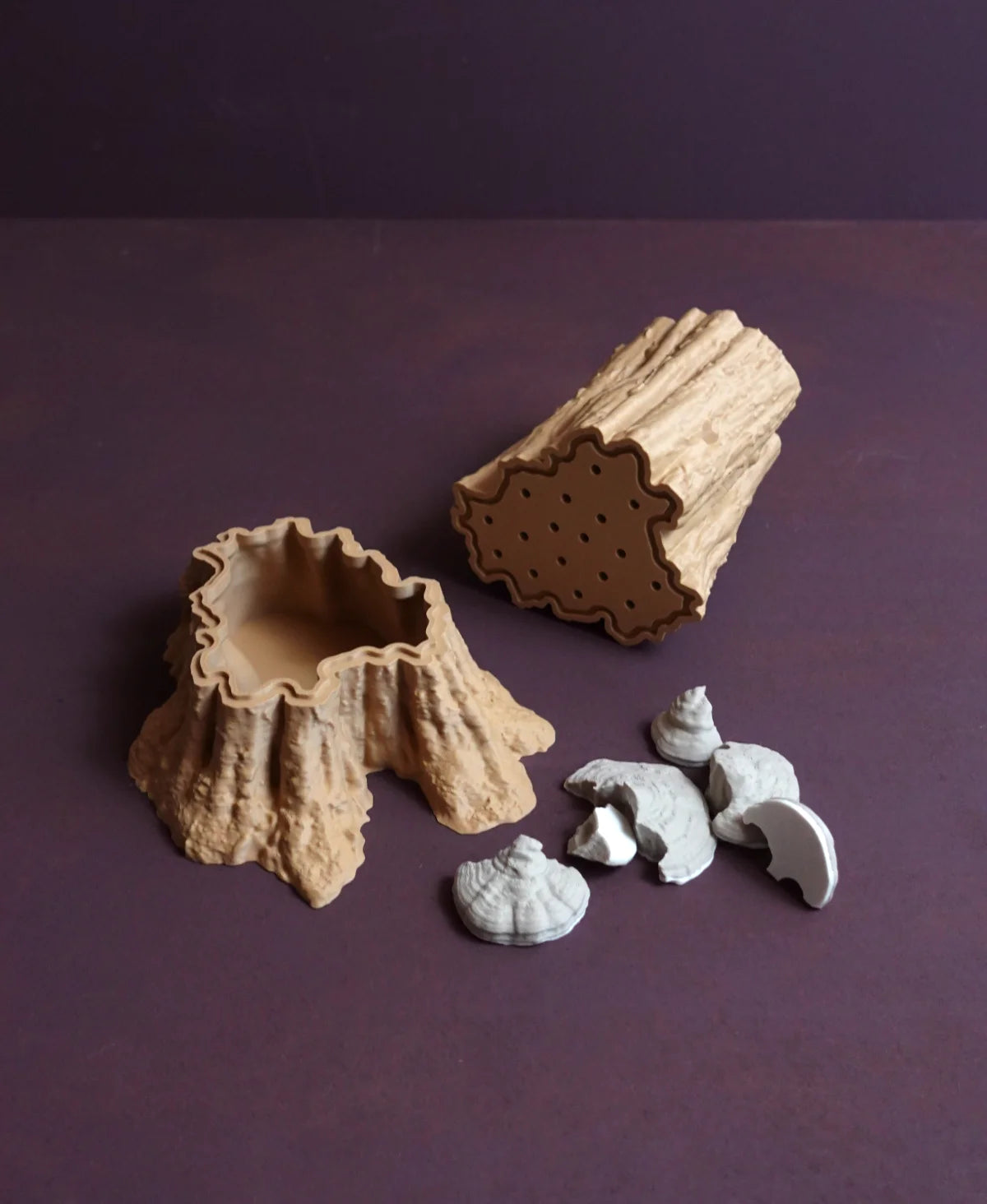 Tree Trunk Planter With Mushrooms