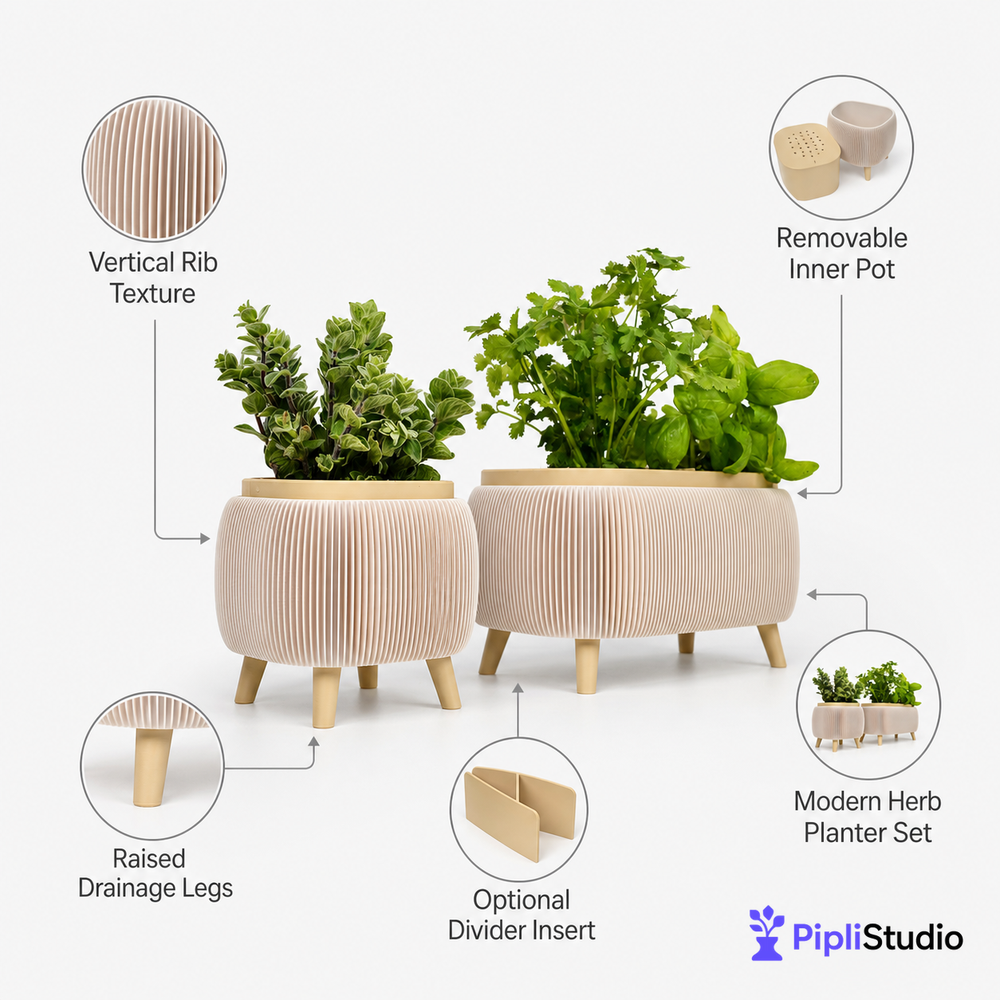 Modern Herb Planter Set with Drainage & Legs (set of 2)