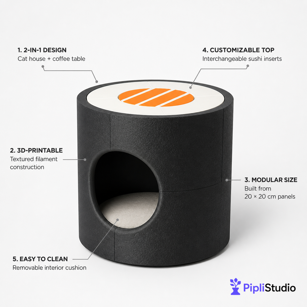 Sushi Roll Cat House Table – Cozy 2-in-1 Furniture