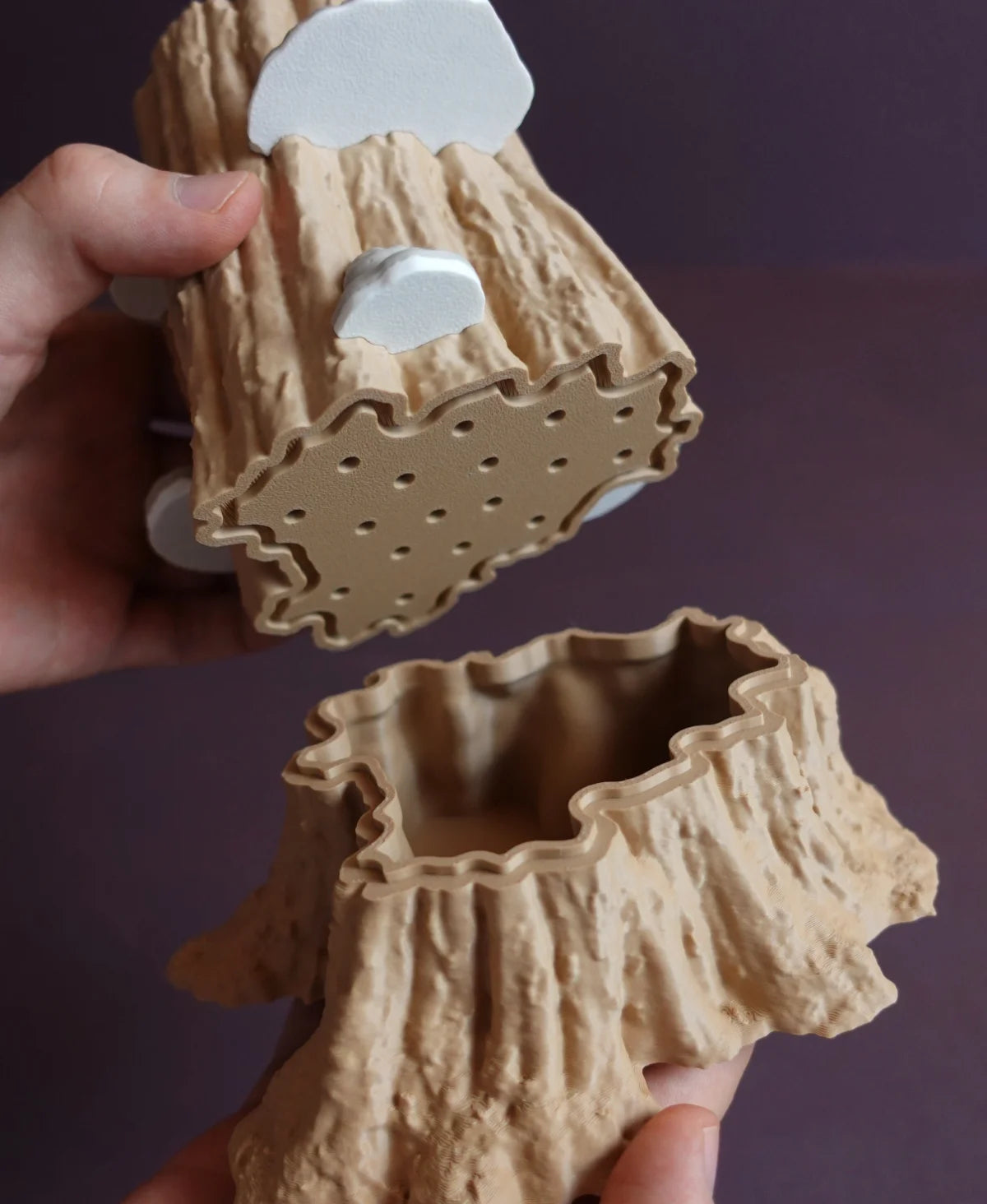 Tree Trunk Planter With Mushrooms