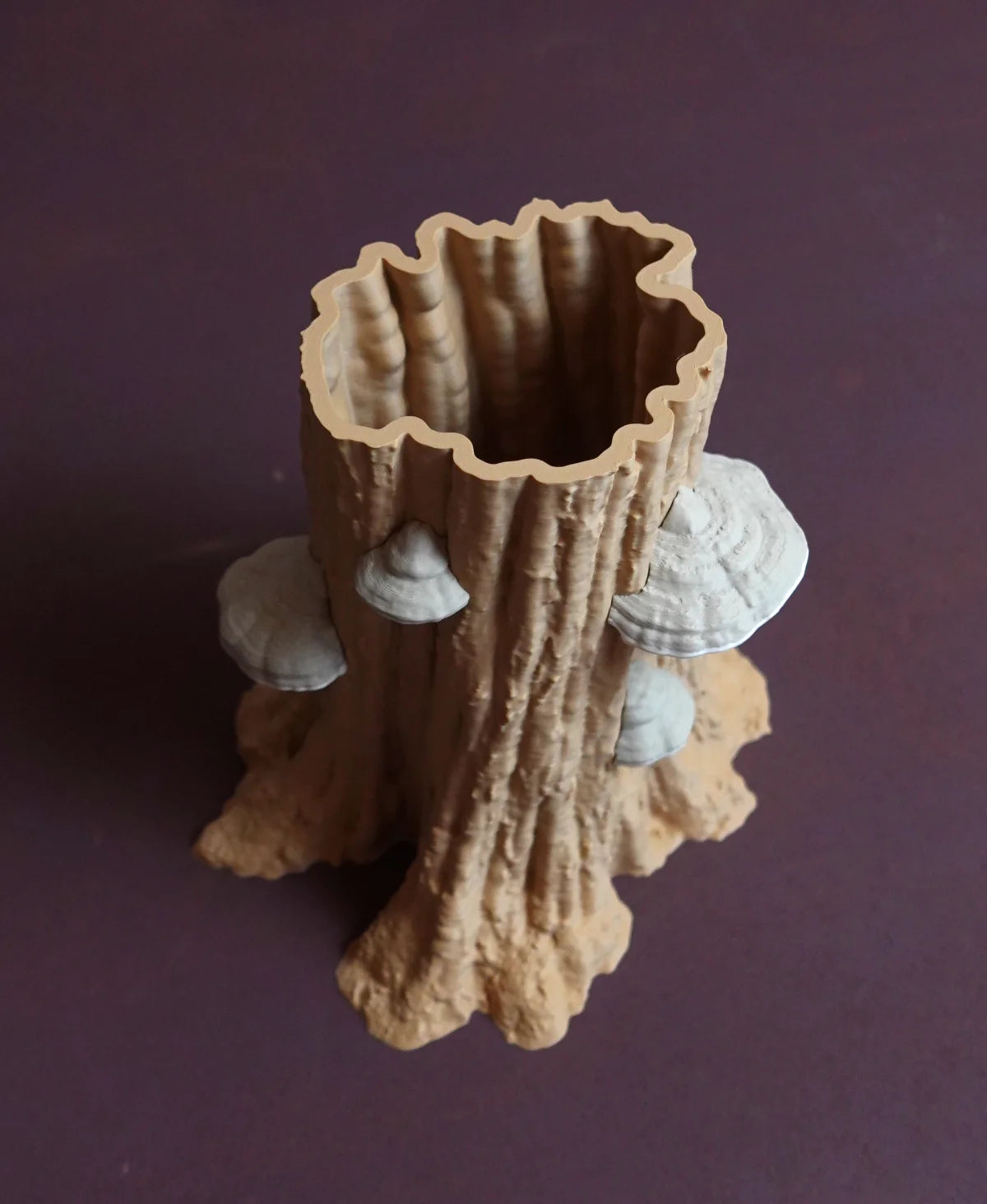 Tree Trunk Planter With Mushrooms