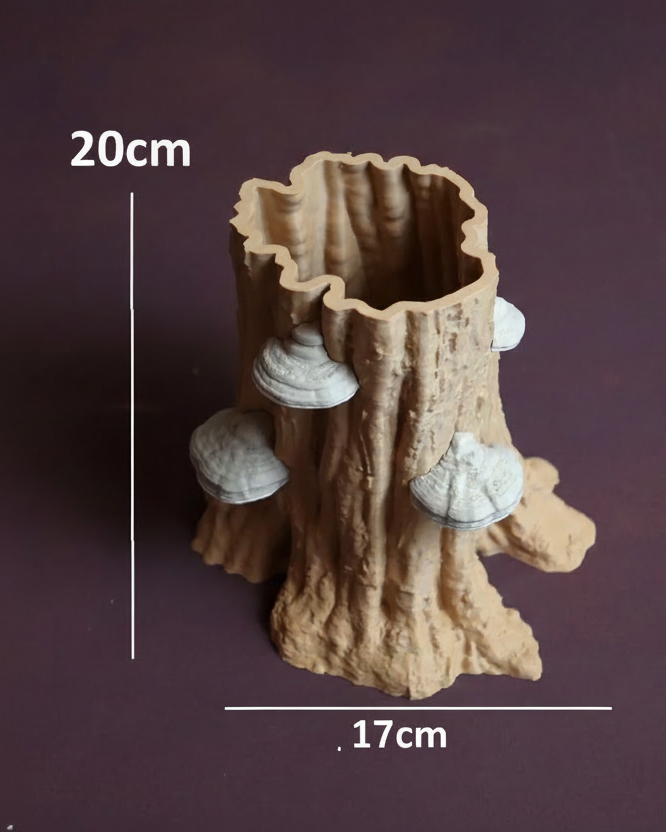 Tree Trunk Planter With Mushrooms