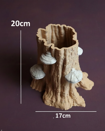 Tree Trunk Planter With Mushrooms