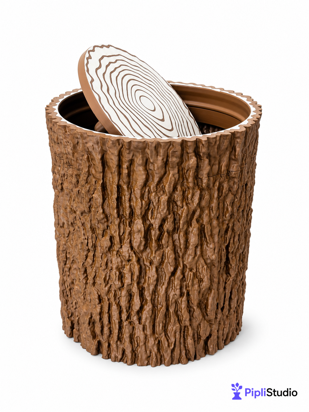 Tree Trunk Trash Can with Swing Lid (Wastebasket, Dustbin)