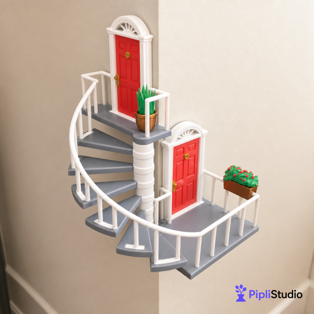 Whimsical Corner Staircase Wall Decor – Space-Saving Art