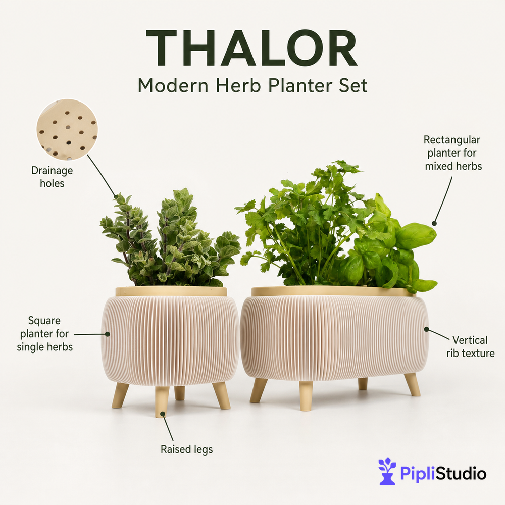 Modern Herb Planter Set with Drainage & Legs (set of 2)