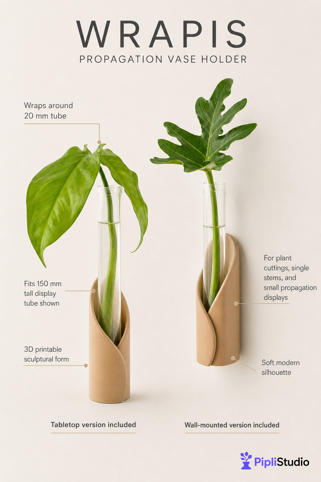 Wrap Tube Propagation Vase Holder for Wall & Table